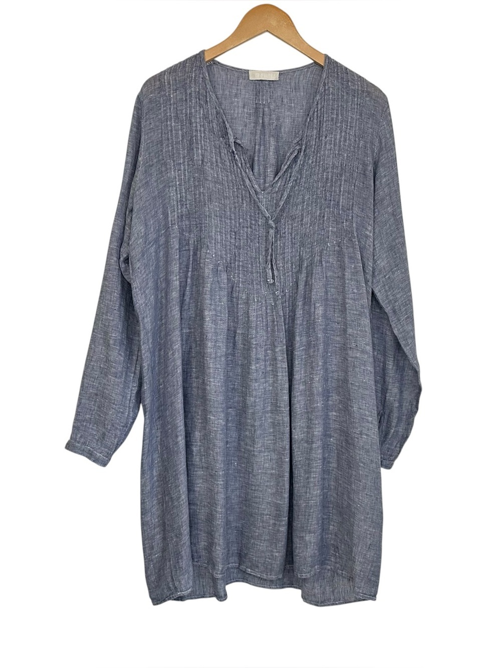 CP Shades Women Linen Pintuck Tunic Shirt Dress Sz Medium Blue Lagenlook Coastal